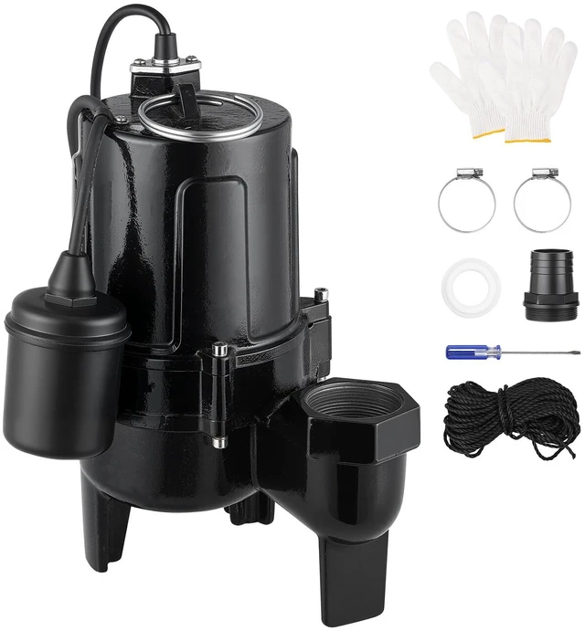 Main image of VEVOR Submersible Sump Pump 1/2 HP 6900 GPH Cast Iron Sewage/Effluent Pump, for Basement Septic Tank Residential, Automatic Tethered Float Switch, 2-Inch NPT Discharge, 20 ft Lift, IPX8 Waterproof