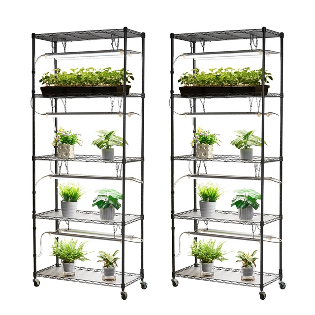 Alt view image 9 of 9 - VEVOR DIY Plant Shelf with Grow Lights, 71 in Tall Indoor Plant Stand with Wheels, 192W 5000K Full Spectrum Grow Lights, Heavy Duty Metal Plants Display Rack, Flower Pot Holder for Seed Starting