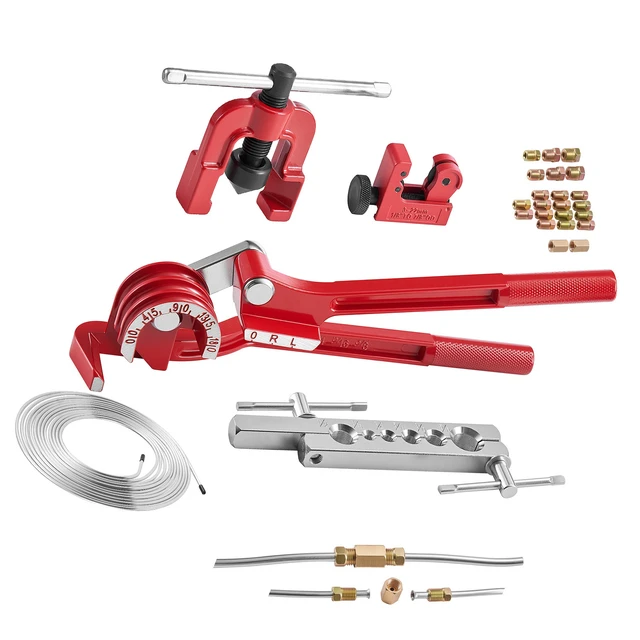 Alt view image 8 of 8 - VEVOR 3/16" Brake Line Repair Kit, 45° Single Brake Line Flaring Tool Kit, 25FT Copper-Coated Brake Line with 20 Fittings & 2 Unions, 3-in-1 Tube Bender (1/4", 5/16", 3/8"), Tube Cutter Included