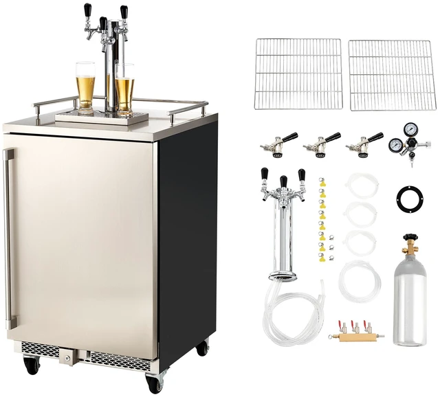 Alt view image 8 of 8 - VEVOR Beer Kegerator, Triple Tap Commercial Draft Beer Dispenser for D system, Full Size Keg Refrigerator with 5lbs CO2 Tank, Hold 3 Sixth / 2 Slim / 3 Ball lock keg, 160L