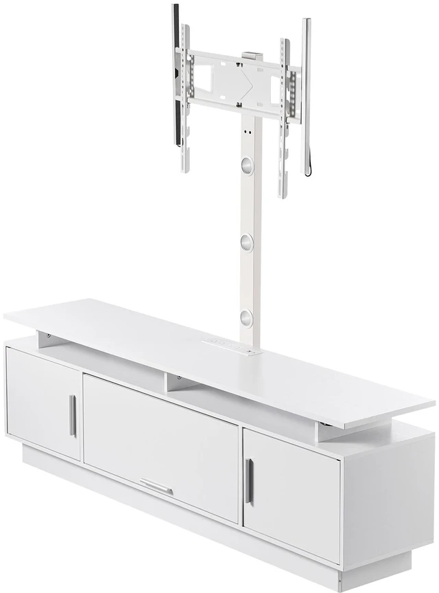 Main image of VEVOR TV Stand with Mount, 59.1 Inch, Swivel TV Stand Console with Power Outlet, for 32-75 Inch TVs, Height Adjustable Modern Entertainment Center with Storage & LED Lights, for Living Room, White
