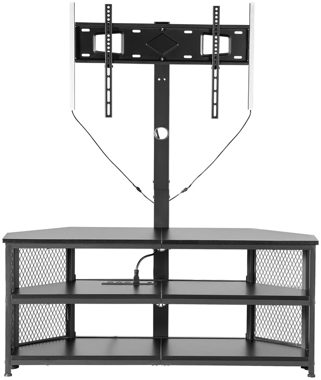 Main image of VEVOR TV Stand with Mount, 45.3 Inch, Corner TV Stand Console with Power Outlet, for 32-75 Inch TVs, Height Adjustable Swivel Entertainment Center with Storage & LED Lights, for Living Room, Black