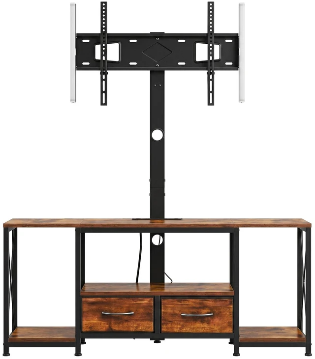 Main image of VEVOR TV Stand with Mount, 47.2 Inch, TV Stand Console with Power Outlet & Storage Drawers, for 32-75 Inch TVs, Height Adjustable Entertainment Center with LED Lights, for Living Room, Rustic Brown
