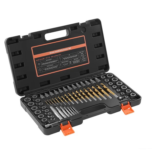 Alt view image 8 of 8 - VEVOR Screw Extractor Set with Drill Bits, 65 Pieces, Easy Out Nut Bolt Extractors and Drill Bits, with Adapters, Solid Storage Case, Cr-Mo Steel for Removing Rounded, Broken, or Stripped Fasteners