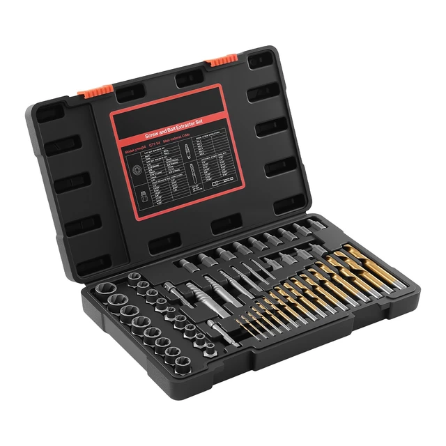Alt view image 8 of 8 - VEVOR Screw Extractor Set with Drill Bits, 54 Pieces, Easy Out Nut Bolt Extractors and Drill Bits, with Adapters, Solid Storage Case, Cr-Mo Steel for Removing Rounded, Broken, or Stripped Fasteners