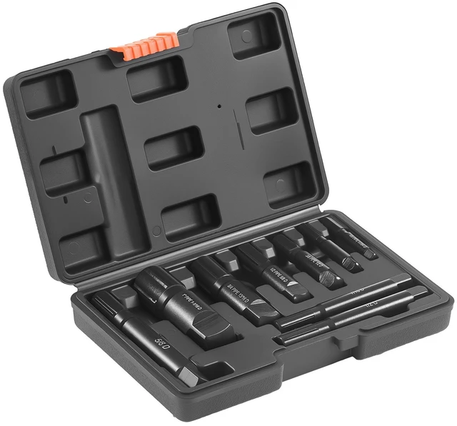 Alt view image 8 of 8 - VEVOR Pipe Extractor Set, 9 Pieces Heavy Duty Steel Broken Pipe Extractors, with Solid Storage Case, Cr-Mo Steel for Removing 1/8" to 1" Damaged Threaded Pipes and Fittings, for Plumbers Mechanics DIY