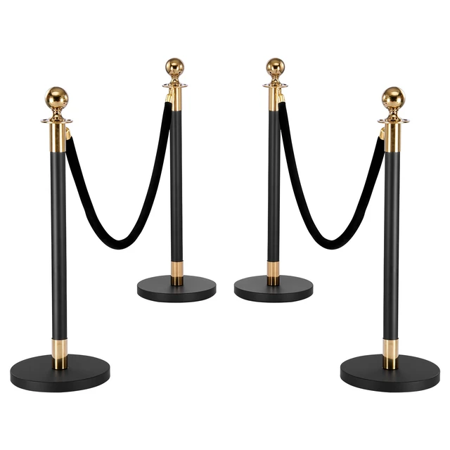 Alt view image 8 of 8 - VEVOR Stanchion Post, 4 Pcs Crowd Control Barrier Set with 2 Black Velvet Ropes, Heavy Duty Stainless Steel Stanchion Post Queue with Hollow Base for Theater, Party, Wedding, Exhibition, Event (Black)