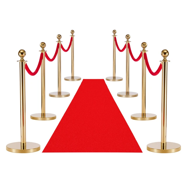 Alt view image 8 of 8 - VEVOR Stanchion Post, 8 Pcs Crowd Control Barrier Set with Red Carpet, 6 Red Velvet Ropes, Stainless Steel Gold Stanchion Post Queue with Hollow Base for Theater, Party, Wedding, Exhibition (Gold)