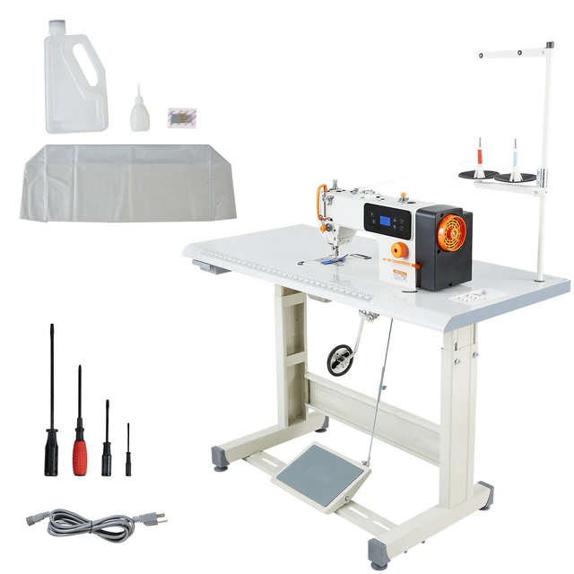 Alt view image 8 of 8 - VEVOR Industrial Sewing Machine, 550W Lockstitch Sewing Machine Set with Servo Motor and Table Stand, 5000 SPM High Speed, Metal Frame, LCD Panel, LED Light, for Cotton, Wool, Denim, Leather, Can