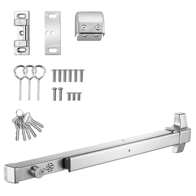 Alt view image 8 of 8 - VEVOR Push Bar Panic Exit Device, 31" Stainless Steel Commercial Panic Bar for Exit Doors, Emergency Exit Door Hardware with Auto Alarm System and Sticker, for 31"-46" Wood or Metal Door, Silver