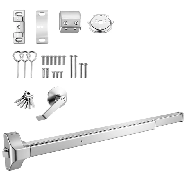 Alt view image 8 of 8 - VEVOR Push Bar Panic Exit Device, 41" Stainless Steel Commercial Panic Bar for Exit Doors, Emergency Exit Door Hardware with Exterior Lever Handle and 6 Keys, for 41"-61" Wood or Metal Door, Silver