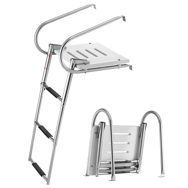 Alt view image 8 of 8 - VEVOR Boat Ladder, 3 Steps, Stainless Steel Telescoping Folding Swim Deck Ladder for Rear Entry Inboard, 400 lbs Capacity with Wide Anti-Slip Steps & Handrails, for Outboards, Yacht, Pontoon Boats