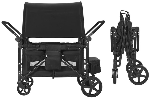 Alt view image 10 of 10 - VEVOR Wagon Stroller for 4 Kids Push Pull Quad Collapsible Stroller 330LBS Loading