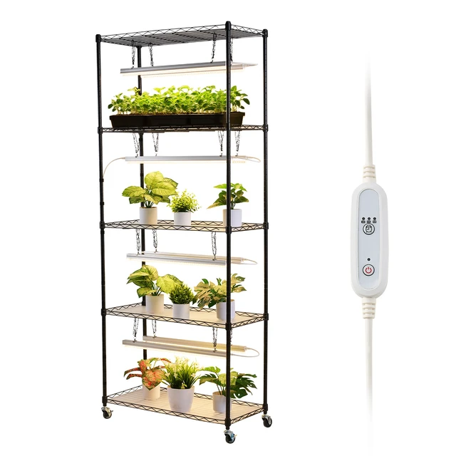 Alt view image 9 of 9 - VEVOR Plant Shelf with Grow Light, 6-Tier Indoor Plant Stand, 71 in Tall Plants Display Rack with Wheels & 4/9/14H Timer, 80W T5 LED Full Spectrum Grow Lights, Flower Pot Holder for Seed Starting