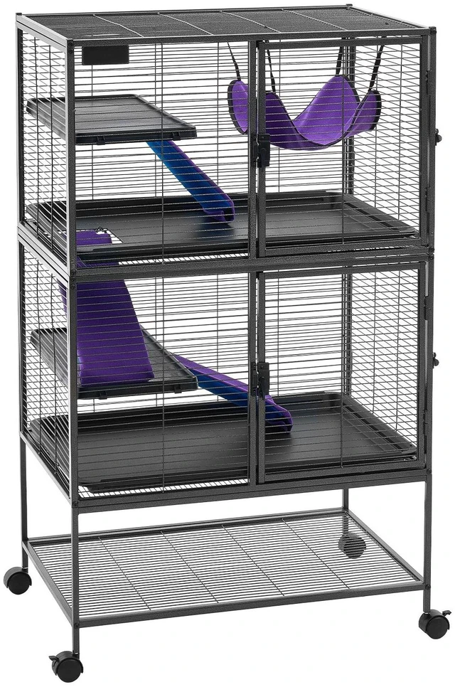 Main image of VEVOR Metal Small Animal Cage 51.2"H 4-Tier Rolling Ferret Cage On Wheels, 0.55" Wire Spacing Large Cages with Hammock, Ramps, Tray & Doors for Ferret, Chinchilla, Sugar Glider, Guinea Pig & Rabbit
