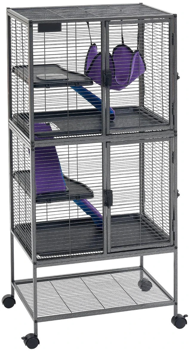 Main image of VEVOR Metal Small Animal Cage 54.3"H 4-Tier Rolling Ferret Cage On Wheels, 0.55" Wire Spacing Large Cages with Hammock, Ramps, Tray & Doors for Ferret, Chinchilla, Sugar Glider, Guinea Pig & Rabbit