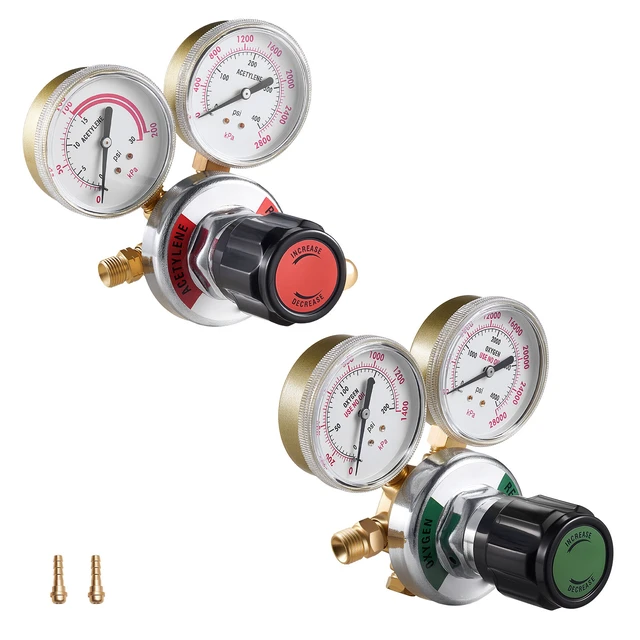Alt view image 8 of 8 - VEVOR Oxygen Acetylene Regulator Set, Oxy-Acetylene Regulators, 0-4000PSI and 0-400PSI Welding Gas Gauges with CGA-540/CGA-510 Inlet Connection & 9/16"-18 Outlet Connection, PC Knob Adjustment