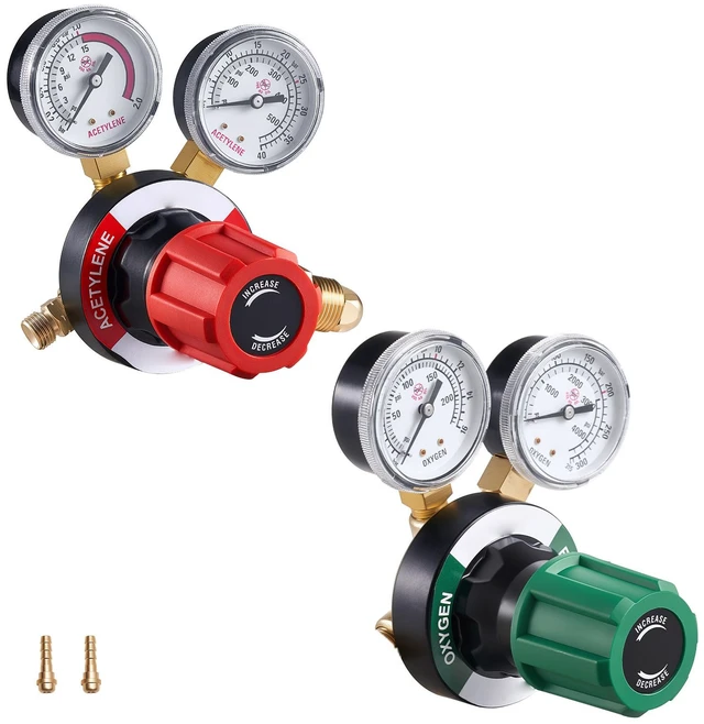 Main image of VEVOR Oxygen Acetylene Regulator Set, Oxy-Acetylene Regulators, 0-4000PSI and 0-500PSI Welding Gas Gauges with CGA-540/CGA-510 Inlet Connection & 9/16"-18 Outlet Connection, PC Knob Adjustment