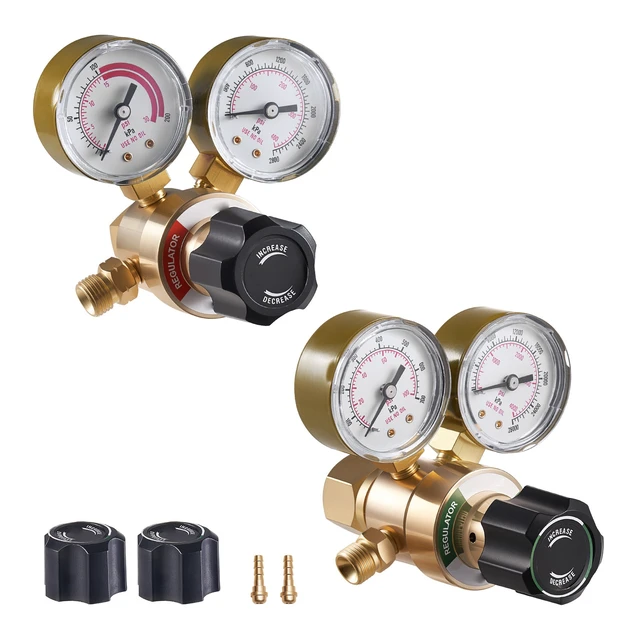 Alt view image 8 of 8 - VEVOR Oxygen Acetylene Regulator Set, Oxy-Acetylene Regulators, 0-4000PSI and 0-400PSI Welding Gas Gauges with CGA-540/CGA-200 Inlet Connection & 9/16"-18 Outlet Connection, PC Knob Adjustment