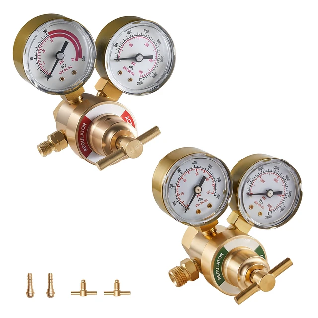 Alt view image 8 of 8 - VEVOR Oxygen Acetylene Regulator Set, Oxy-Acetylene Regulators, 0-4000PSI and 0-400PSI Welding Gas Gauges with CGA-540/CGA-200 Inlet Connection & 9/16"-18 Outlet Connection, T-Handle Adjustment