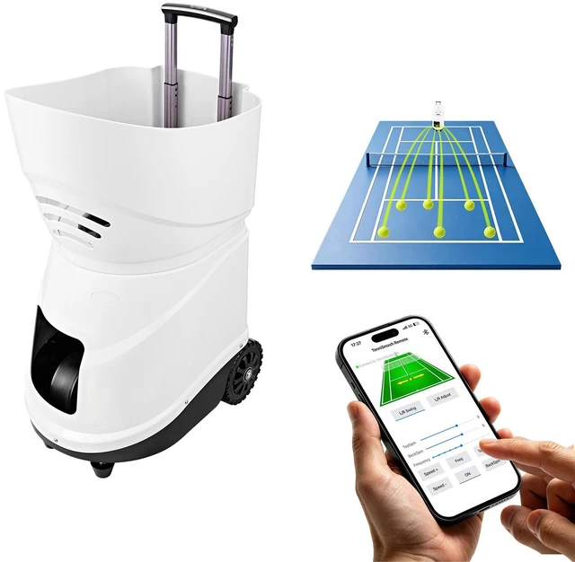 Main image of VEVOR Tennis Ball Machine,2H Runtimeand150 Ball Capacity Auto Ball Launcher, for Beginners and Pro Practice Training, with App Remote Control, Spin Control, 2 Training Modes, and Speeds up to 80MPH