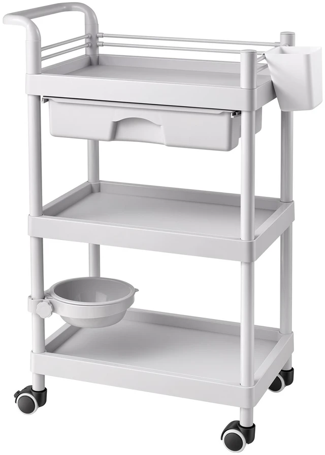 Main image of VEVOR Medical Cart Three-Tier Medical Trolley Cart with Drawer 110.23 lbs, for Clinic, Hospital, Beauty Salon, Lab, with Storage Bin and Waste Tray, Stable Support, Medical Trolley Cart with Casters