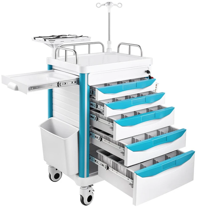 Main image of VEVOR Medical Cart 242.51 lbs Max Load Medical Trolley Cart with 5 Drawers, for Hospital, Clinic, Laboratory, Stable Support, Silent Rolling Trolley with 360° Swivel Lockable Wheels, Organized Storage