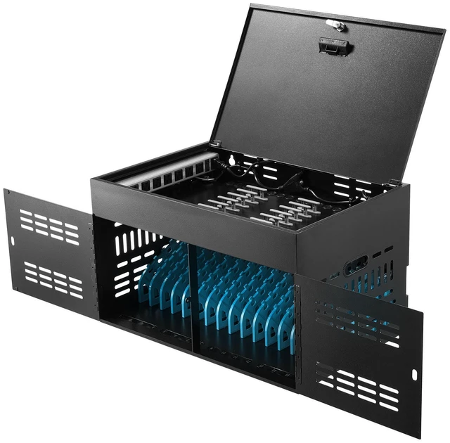 Main image of VEVOR 16-Device Charging Cabinet for Tablet & Laptop, Lock Charging Station, for Classroom, Chromebooks, iPads, Fits Devices up to 15.6 in, Wall/Desktop Mount, Steel Lock Box, Fully Assembled, Black