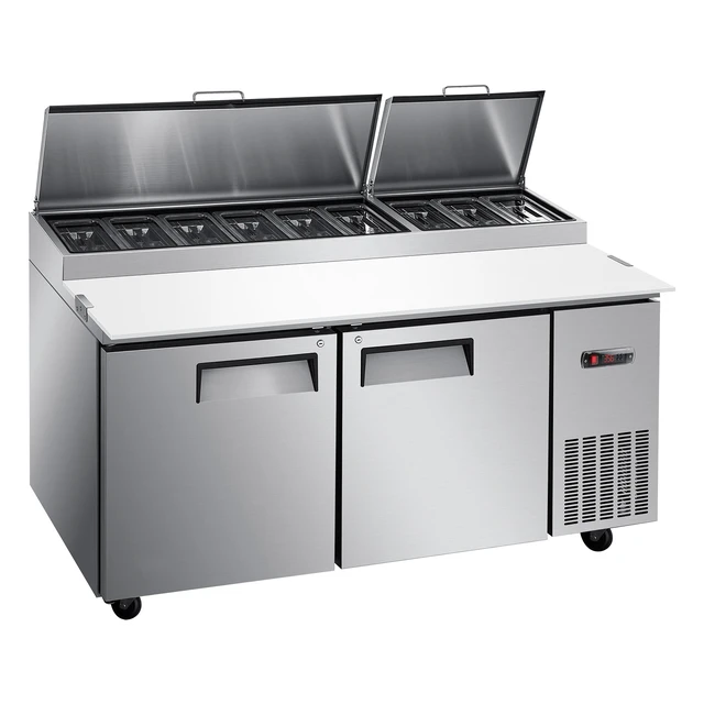 Alt view image 8 of 8 - 67"W Commercial Refrigerator, Pizza Prep Refrigerated Table, 20" Ultra Wide Countertop Food Prep Worktable, 20.3 Cu.Ft Single Door Salad Prep Fridge, 9 Pans Pizza Make Worktop with Cutting Board