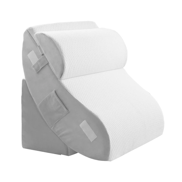 Alt view image 8 of 8 - Wedge Pillow for Sleeping, 4 Pcs Adjustable Orthopedic Bed Wedge Set, Support Leg Neck Shoulder, Post Surgery Pillow for Back Pain, Acid Reflux, Snoring Relief, Sitting up in Bed, White/Grey