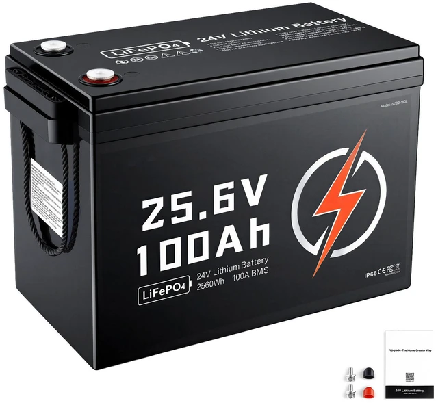 Main image of VEVOR 24V 100Ah LiFePO4 Lithium Battery 4000+ Cycles Built-in 100A BMS, Lithium Battery with Low Temperature Protection, Supports 8P2S Connection, 2560Wh Energy, for RV, Trolling Motor, Marine, Solar