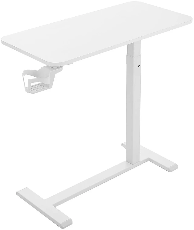 Main image of VEVOR Overbed Table 31.5"W x 15.7"D Mobile Bedside Table with Hidden Wheels, for Home Office Bed Couch, Height Adjustable Rolling Laptop Desk, Hydraulic Portable Standing Cart with Cup Holder, White