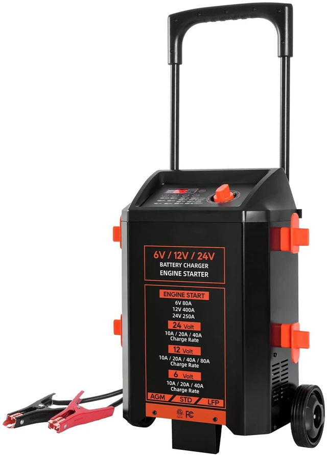Main image of VEVOR Wheeled Battery Charger 6V/12V/24V 80A/400A/250A Car Charger Starter, Heavy Duty Automotive Car Battery Maintainer Engine Start, Fully Automatic, with Wheels, for Lead-Acid and Lithium Batteries