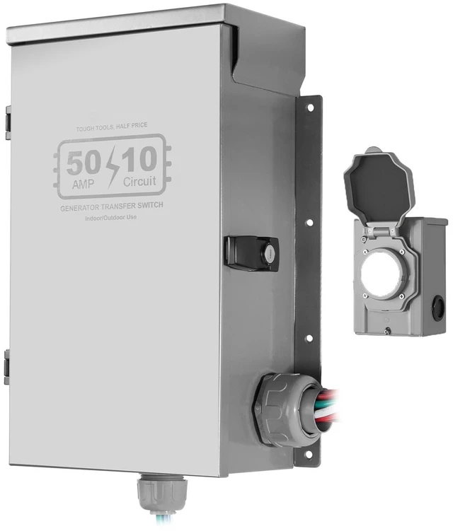 Alt view image 8 of 8 - Manual Transfer Switch, 50-Amp 10-Circuit, Prewired Generator Transfer Switch Kit with CS6375 Plug Power Inlet Box, Double-Throw Switch, NEMA 3R, Mechanical Watt Meter, for 12500W Generators