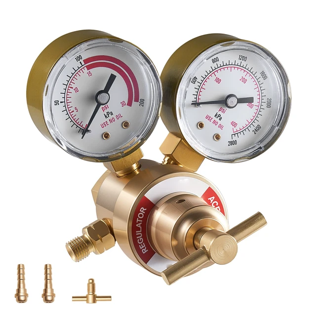 Alt view image 8 of 8 - VEVOR Acetylene Regulator, Precise Acetylene Regulator, 0-400PSI Welding Gas Gauge with CGA-200 Inlet Connection & 9/16"-18 LH Outlet Connection, T-Handle Adjustment