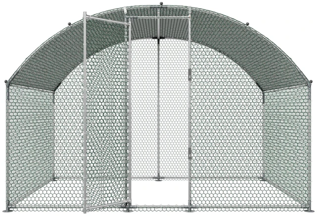 Alt view image 15 of 15 - Metal Chicken Coop 9.8x6.5x6.5ft Walk-in Chicken Run with Cover Doom Roof