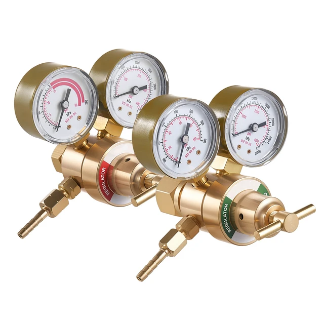 Alt view image 8 of 8 - VEVOR Oxygen Acetylene Regulator Set, Oxy-Acetylene Regulators, 0-4000PSI and 0-400PSI Welding Gas Gauges with CGA-540/CGA-200 Inlet Connection & 3/8"-24 Outlet Connection, T-Handle Adjustment