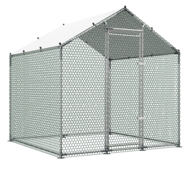 Alt view image 15 of 15 - VEVOR Metal Chicken Coop 6.56x6.56x6.56ft Walk-in Chicken Run with Cover Spire Roof