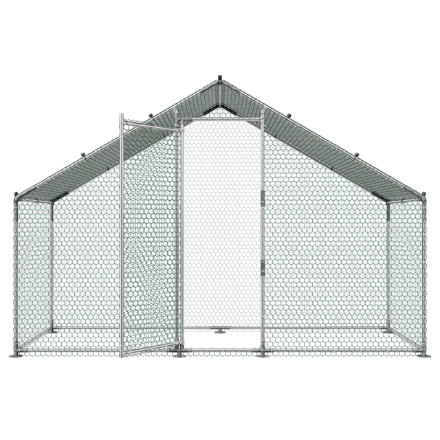 Alt view image 16 of 16 - VEVOR Large Metal Chicken Coop,9.8 x 3.3 x 6.6 ft, Walk-in Chicken Run House with Waterproof Cover & Sturdy Frame, Spire Roof Poultry Cage Duck Pen for Rabbit Hen Goose Outdoor Backyard Farm Use