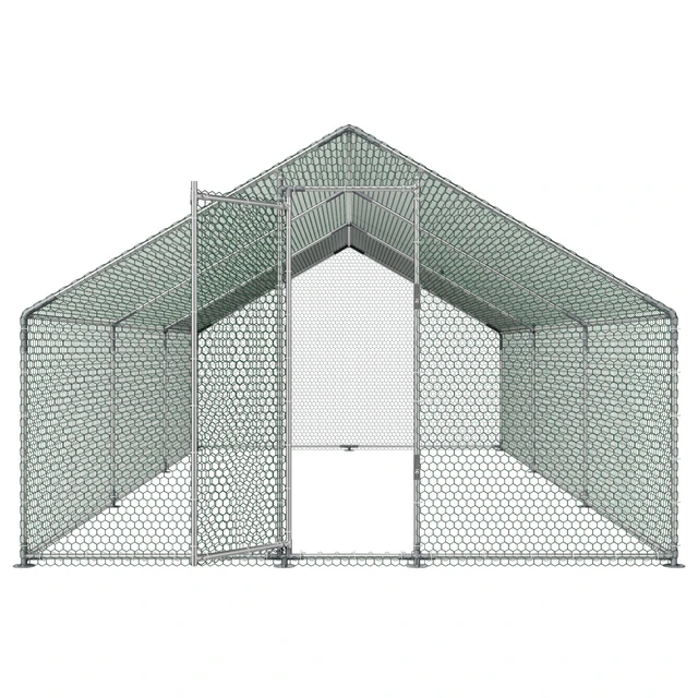 Alt view image 15 of 15 - Metal Chicken Coop 9.8x19.6x6.5 ft Walk-in Chicken Run with Cover Spire Roof