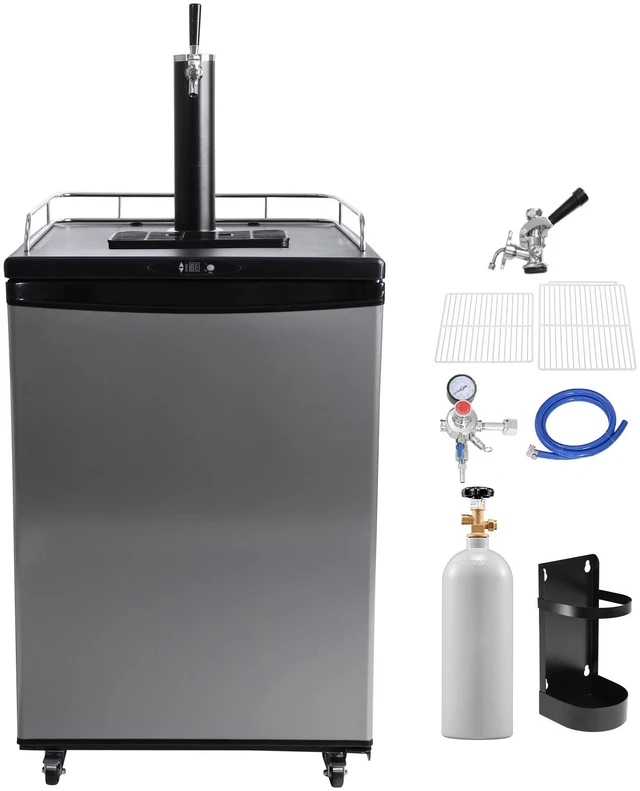 Alt view image 10 of 10 - Beer Kegerator, Single Tap Draft Beer Dispenser, Full Size Keg Refrigerator With Shelves, CO2 Cylinder, Drip Tray & Rail, 32°F- 75.2°F Temperature Control, Holds 1/6, 1/4, 1/2 Barrels, Silver