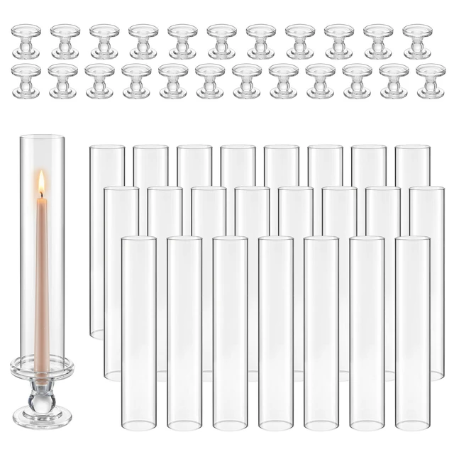 Alt view image 8 of 8 - VEVOR Hurricane Candle Holders Set of 24, 12.6 in Tall Clear Glass Taper Candle Holders, High Borosilicate Glass, 2.36 in Cylinder for Wedding, Table Centerpiece, Party, Home Decor, Wind Protection