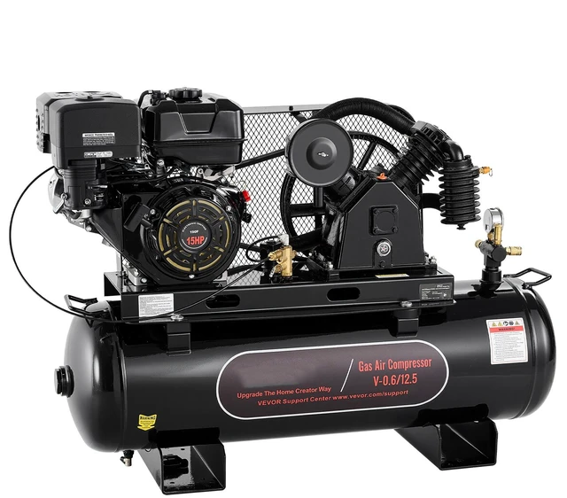 Main image of VEVOR 30 Gallon Gas Powered Air Compressor, 15HP 7.65CFM at 90 PSI Air Tank, Gas Driven Two-Stage Compression System with Twin Cylinder Piston Pump & 175 PSI Max Pressure for Workshops Constructions