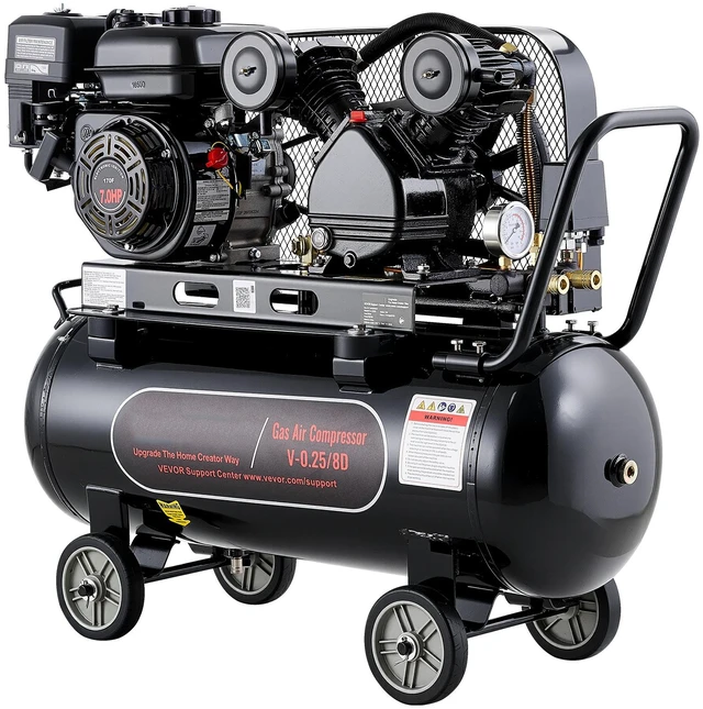 Main image of VEVOR 20 Gallon Gas Powered Air Compressor, 7HP 4.7CFM at 90 PSI Air Tank, Gas-Driven Air Compression System with Twin Cylinder Piston Pump, 115 PSI Max Pressure, 4 Wheels for Workshops Constructions