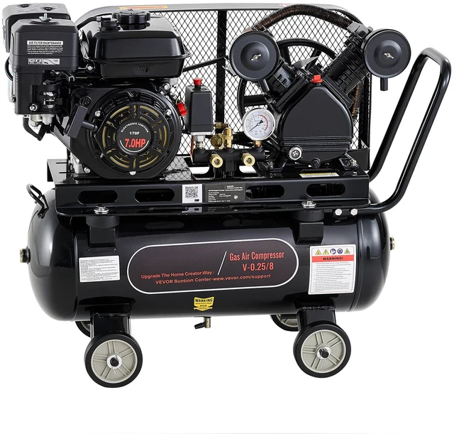 Main image of VEVOR 10 Gallon Gas Powered Air Compressor, 7HP 4.7CFM at 90 PSI Air Tank, Gas-Driven Air Compression System with Twin Cylinder Piston Pump, 115 PSI Max Pressure, 4 Wheels for Workshops Constructions