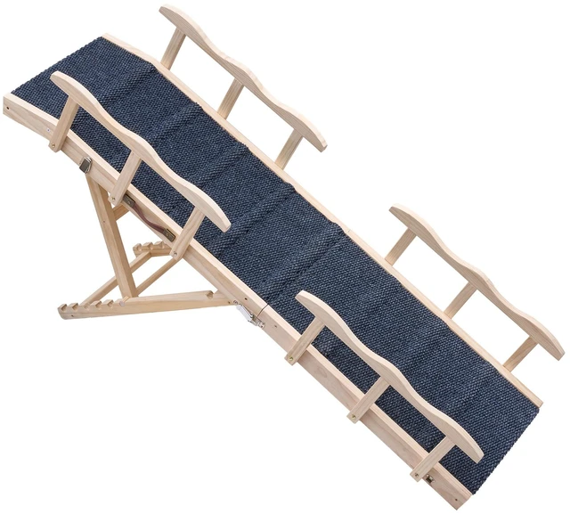 Main image of VEVOR Dog Ramp for Bed 23.2"-28.3" 6 Adjustable Height Foldable Pet Ramp, for Small/Senior Dogs to Get on Couch Sofa, 63" Long, 200 lbs Portable Wooden with Side Rails, Non-Slip Surface, Top Platform
