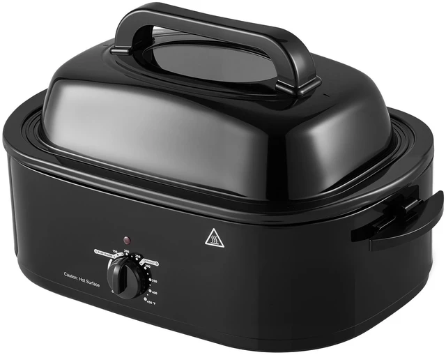 Main image of VEVOR Electric Roaster Oven, 20 Qt, Turkey Roasting Pan, Black, 1450W Power, Viewing Self-Basting Lid, 150-450°F Heat Control, Countertop Turkey Cooker with Defrost/Warm, Removable Pan and Rack