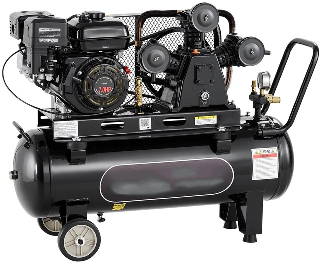 Main image of VEVOR 20 Gallon Gas Powered Air Compressor, 7HP 6.2CFM at 90 PSI Air Tank, Gas-Driven Air Compression System with Three-Cylinder Piston Pump, 115 PSI Max Pressure, 2 Wheels for Workshops Constructions