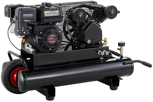 Main image of VEVOR 8 Gallon Twin-Tank Gas Powered Air Compressor, 6.5HP 7CFM Air Tank, Gas-Driven Air Compression System with Twin-Cylinder Piston Pump, 115 PSI Max Pressure & Wheel for Workshops (4 Gallon x 2)