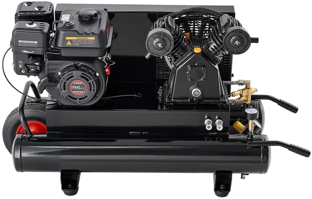 Main image of VEVOR 9 Gallon Twin-Tank Gas Powered Air Compressor, 6.5HP 7CFM Air Tank, Gas-Driven Air Compression System with Twin-Cylinder Piston Pump, 115 PSI Max Pressure & Wheel for Workshops (4.5 Gallon x 2)